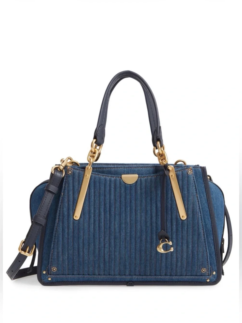 Coach Medium Blue Denim Quilted Dreamer Satchel Bag - Picture 15 of 16